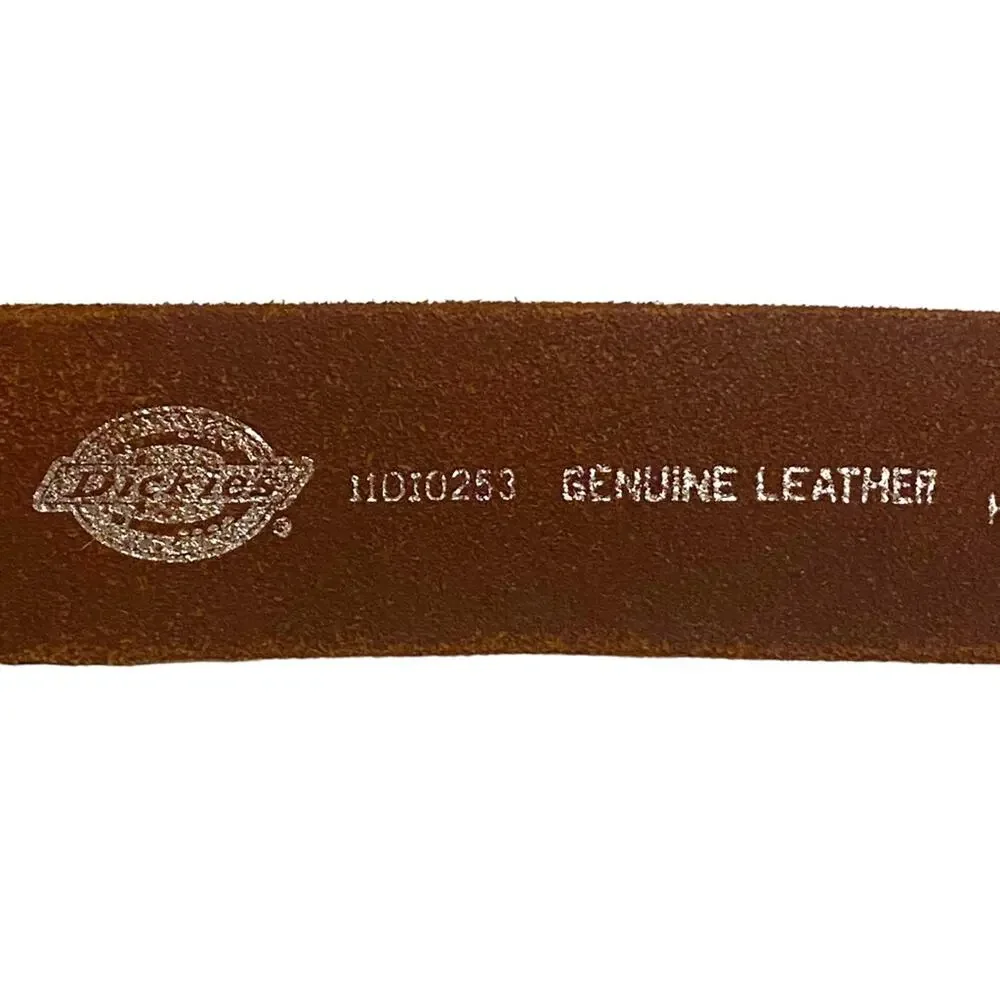 Men's Brown Dickies Genuine Leather Belt Size 38 with silver buckle